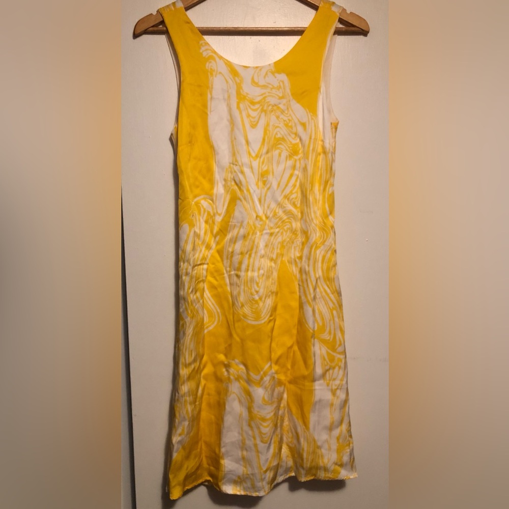 Cop.Copine Yellow and White Marble-Print Midi Dress
